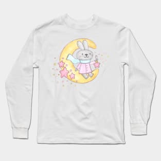 Cute watercolor bunny on the moon Long Sleeve T-Shirt